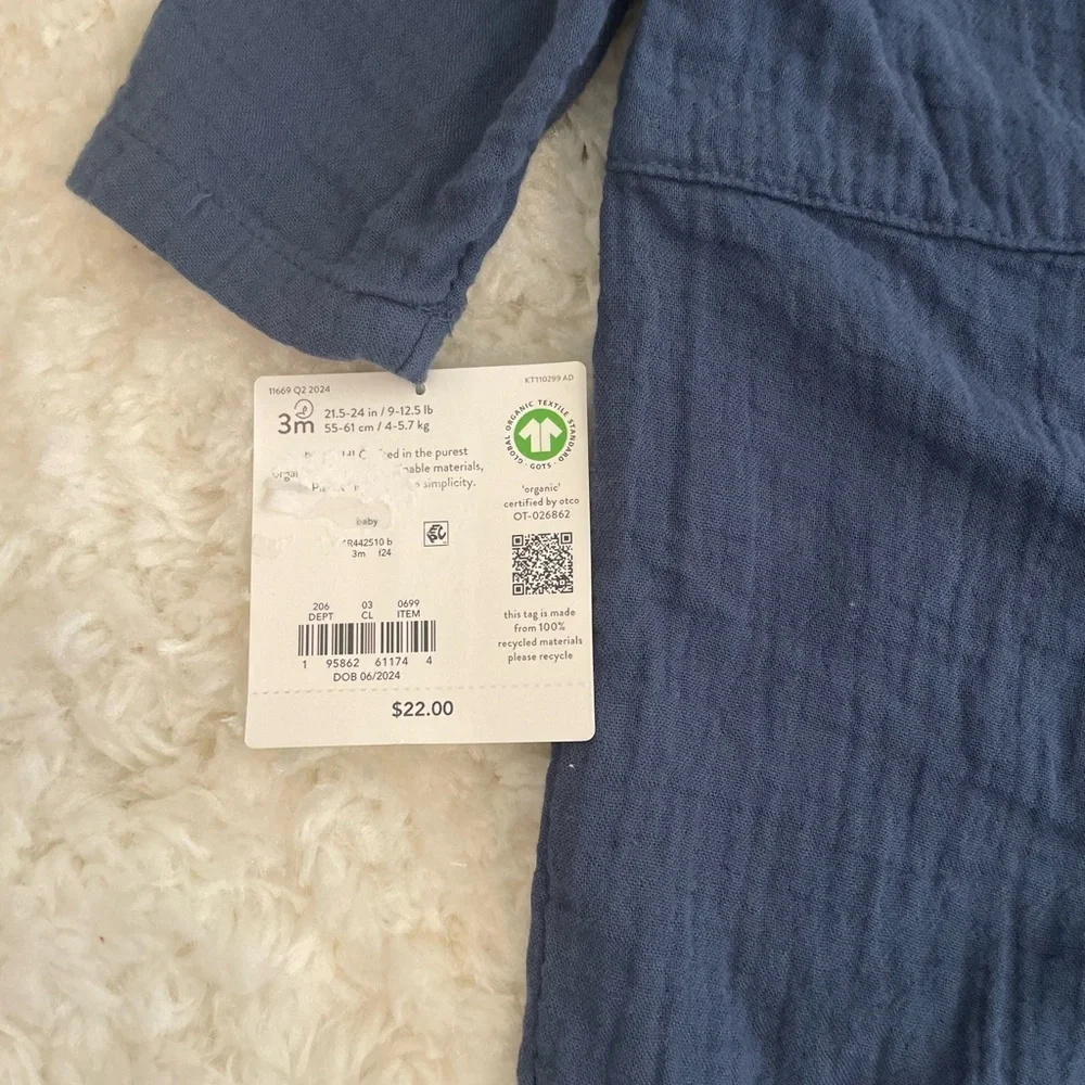 Carter's Little Planet Organic Baby Gauze Romper Blue Size‎ 3M